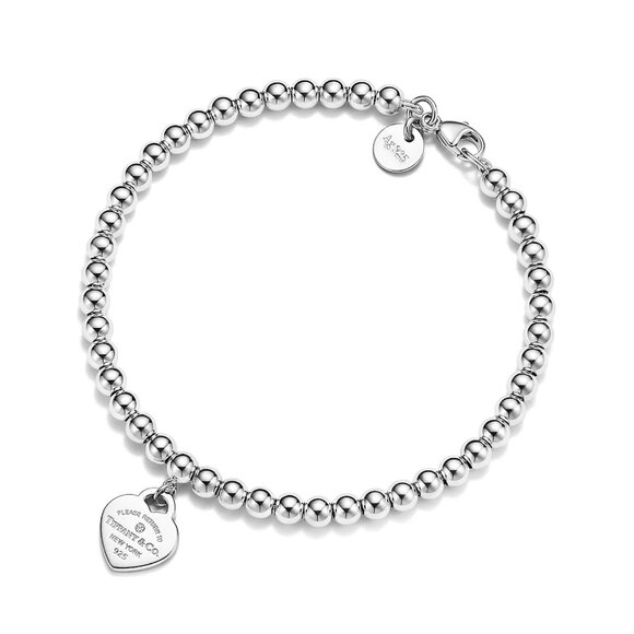 Tiffany Bead Bracelet in Silver, Tiffany Blue with a Diamond, 4 mm - Picture 2 of 6